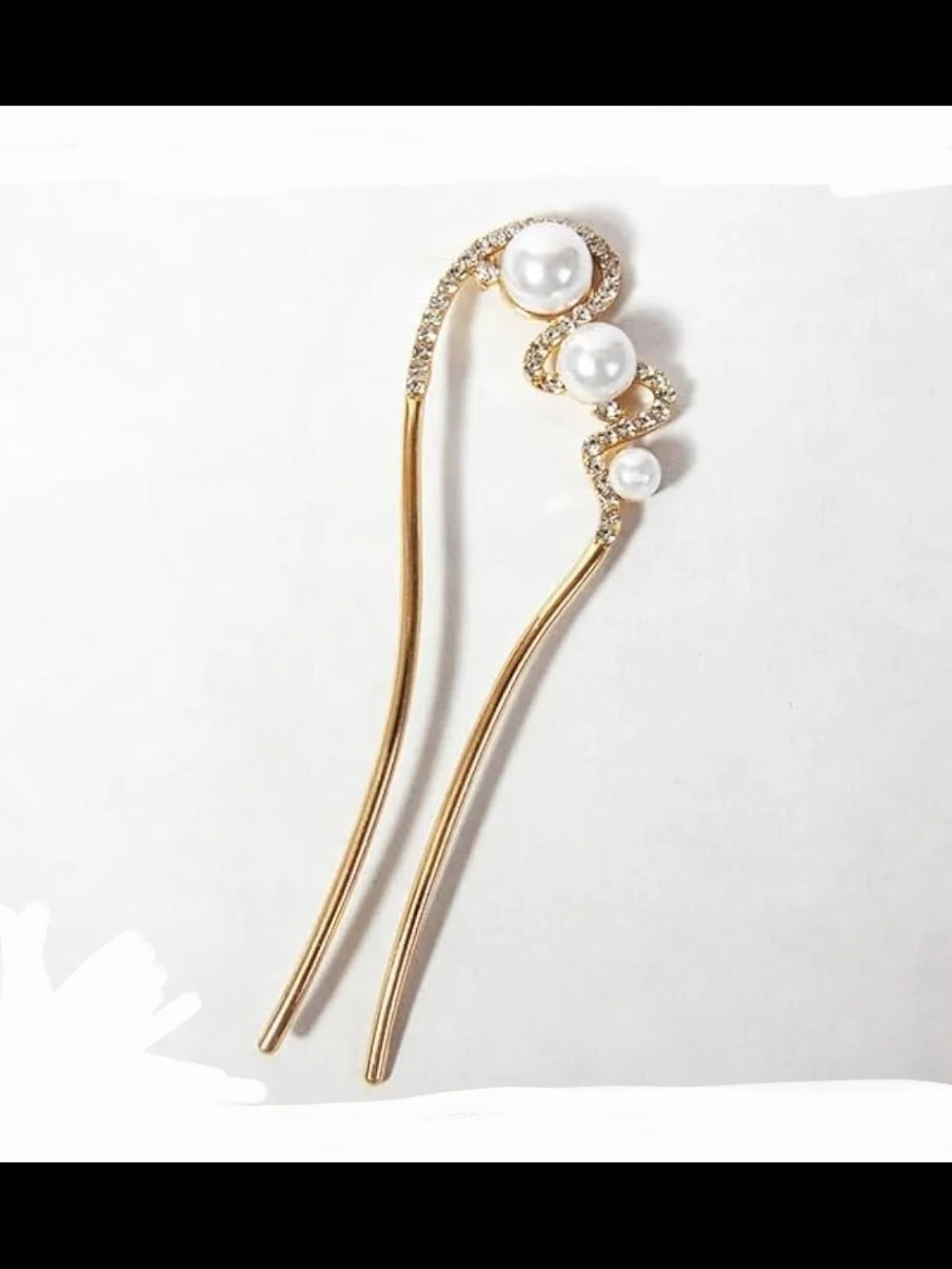 Gold Pearl & Crystal Hair Pin - Elegant Women's Hair Accessory